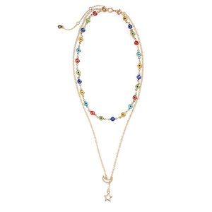 BP. Layered Glass Bead Evil Eye And Moon Star Pull Necklace